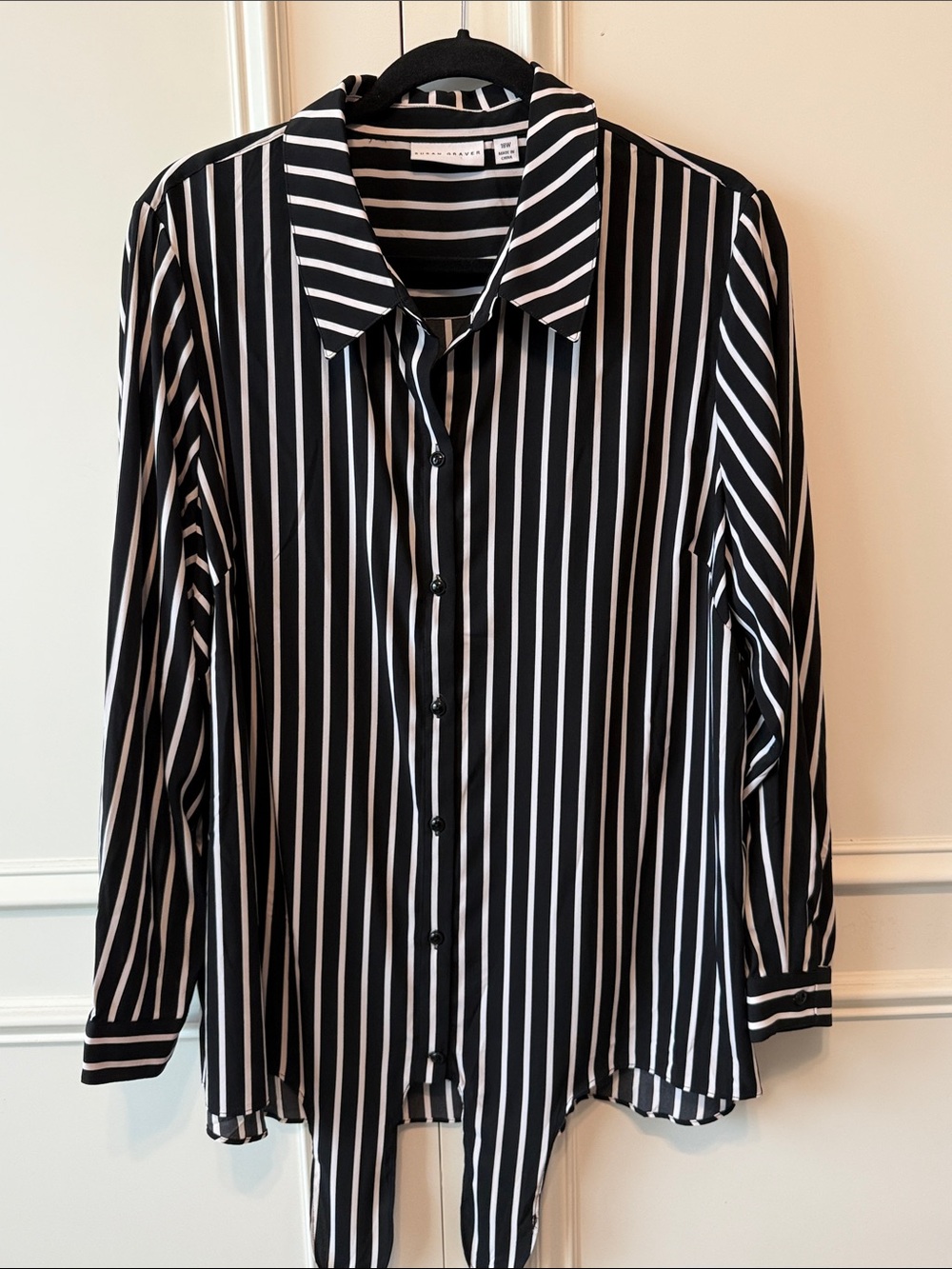 Susan Graver Black & White Vertical Stripe Button-Down Shirt